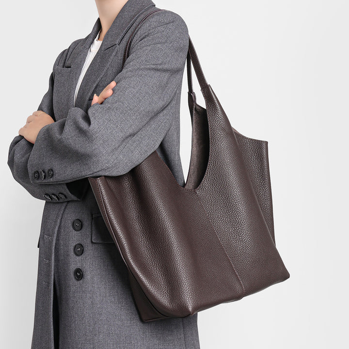 Pebbled Leather Large Shoulder Tote Bag