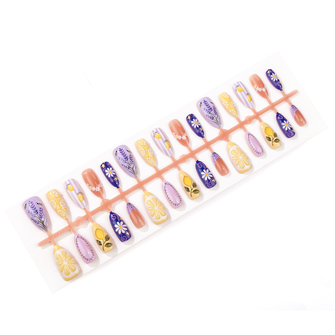 Manual Nail Art Set with Floral and Lemon Designs