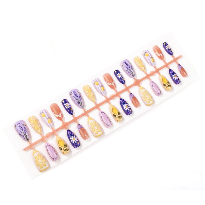 Manual Nail Art Set with Floral and Lemon Designs