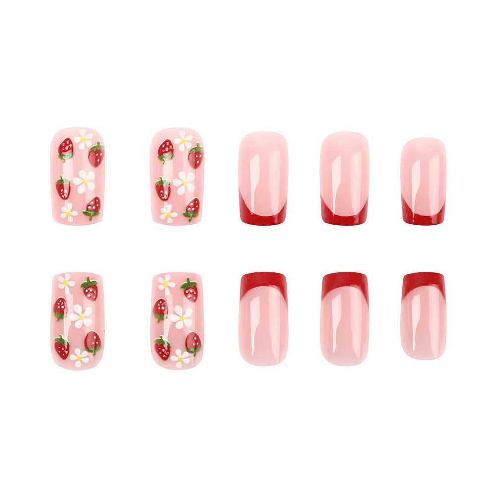 Artistic Strawberry Floral Press-On Nails Stornfield