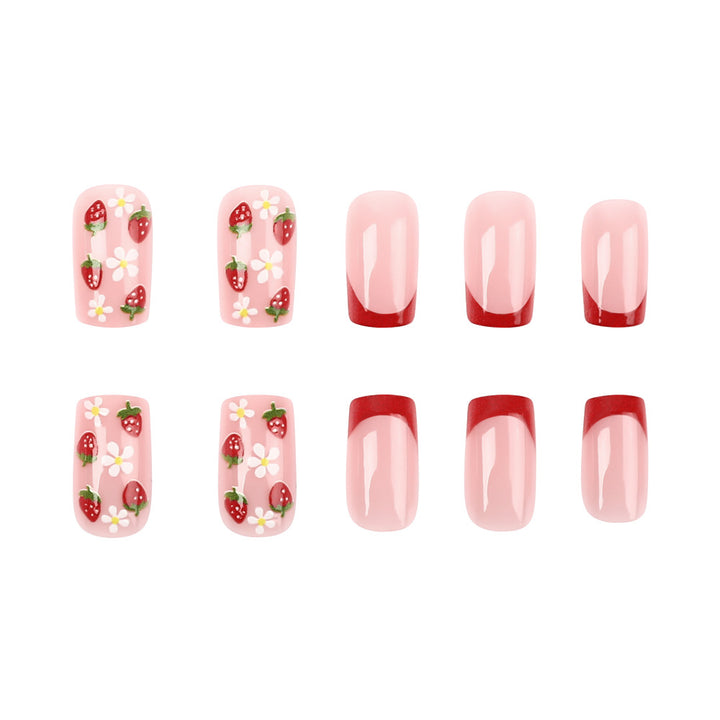 Artistic Strawberry Floral Press-On Nails Stornfield