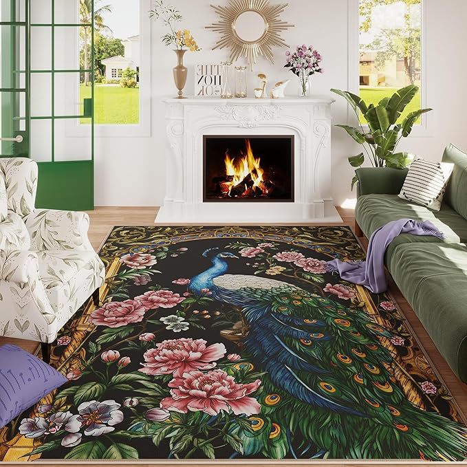 Ornamental Peacock Design Area Rug Stornfield