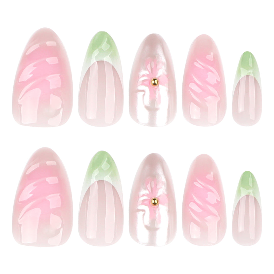 Artful Nail Extensions with Floral Design and Glamorous Accents Stornfield
