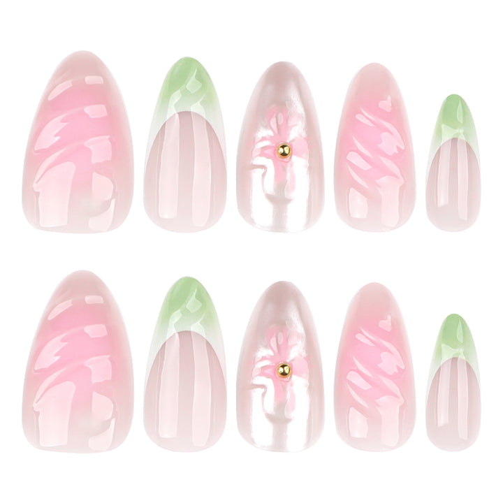 Artful Nail Extensions with Floral Design and Glamorous Accents Stornfield