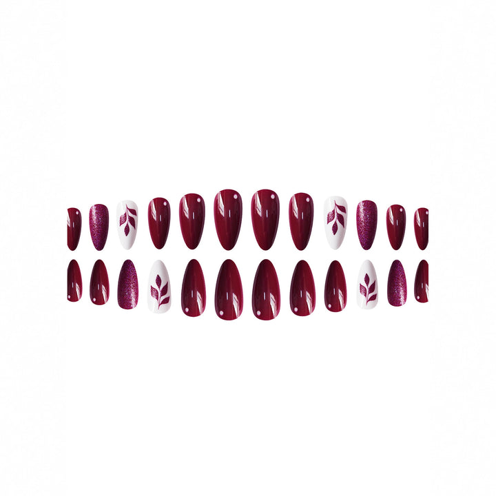Artistic Press-On Nail Art Set with Glittery Leaf Design Stornfield