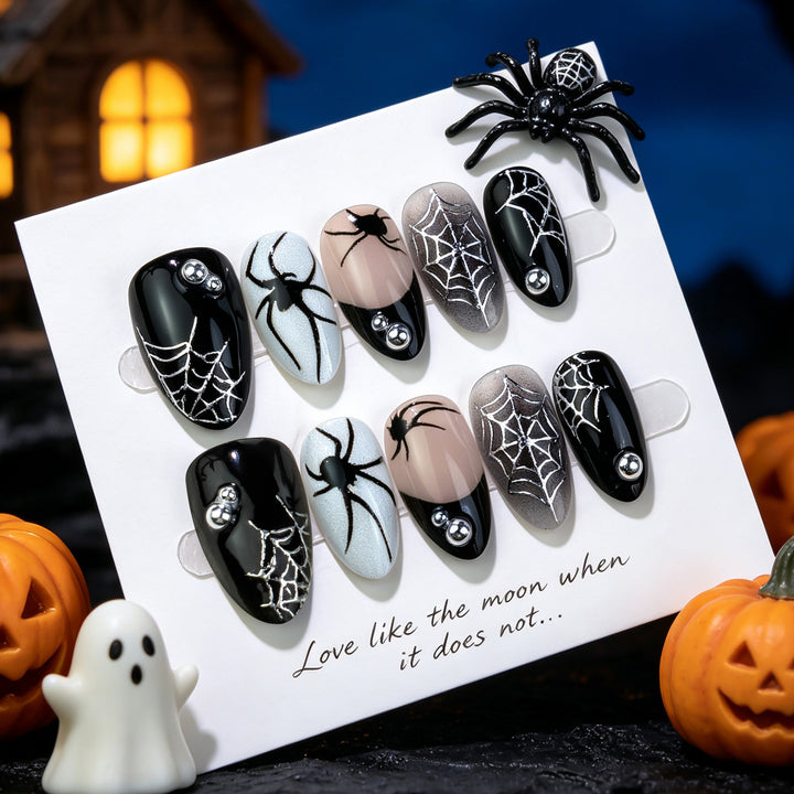 Artistic Halloween-Themed Press-On Nail Set