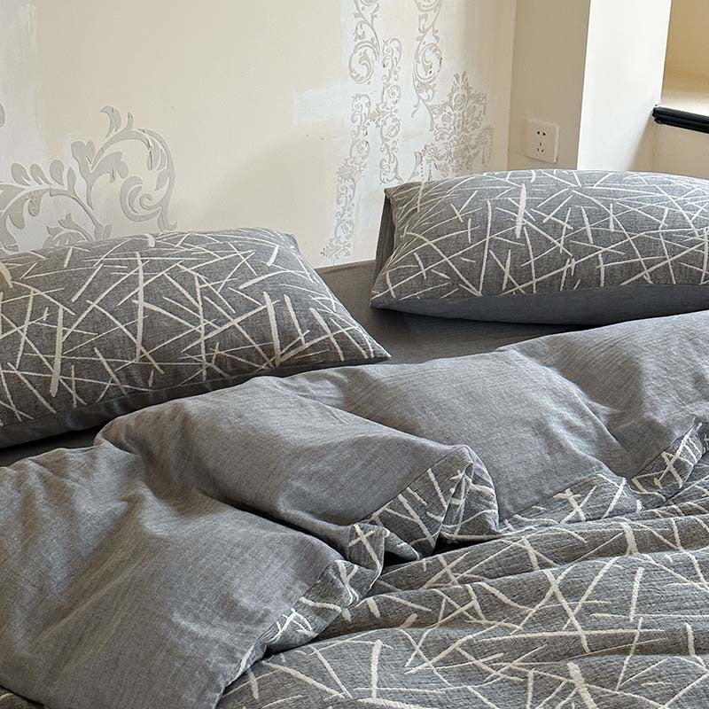 Breathable Cotton-Linen Geometric Duvet Cover and Pillowcase Set