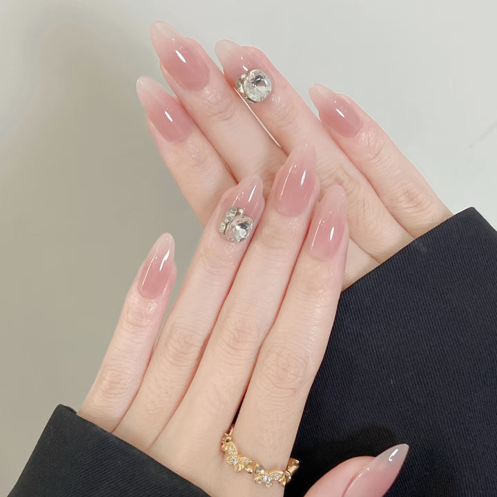 Decorative Press-On Nail Art Set with Elegant Crystal Accents