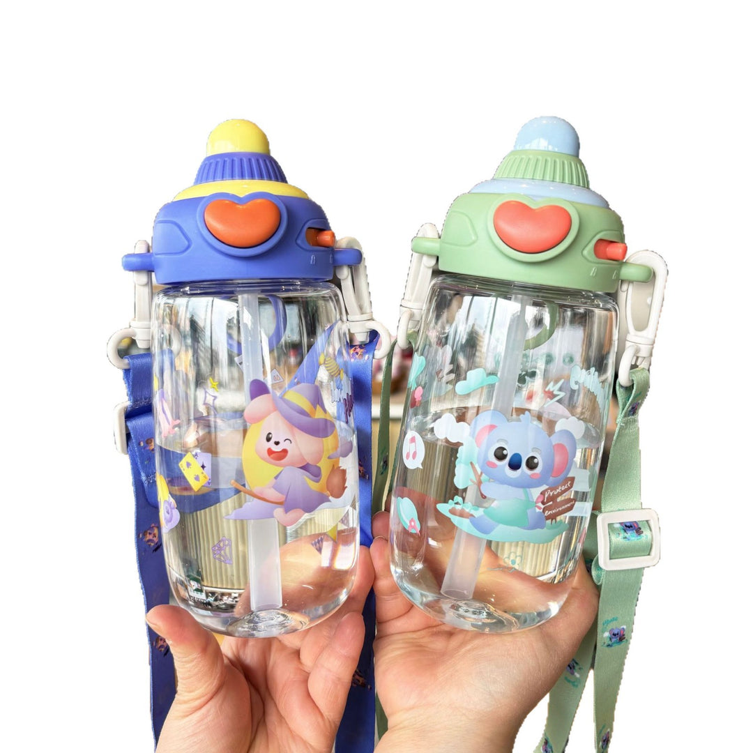 Women's transparent drinking bottle with ergonomic carrying handle and integrated straw Stornfield