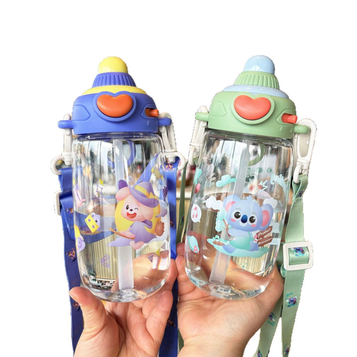 Women's transparent drinking bottle with ergonomic carrying handle and integrated straw Stornfield