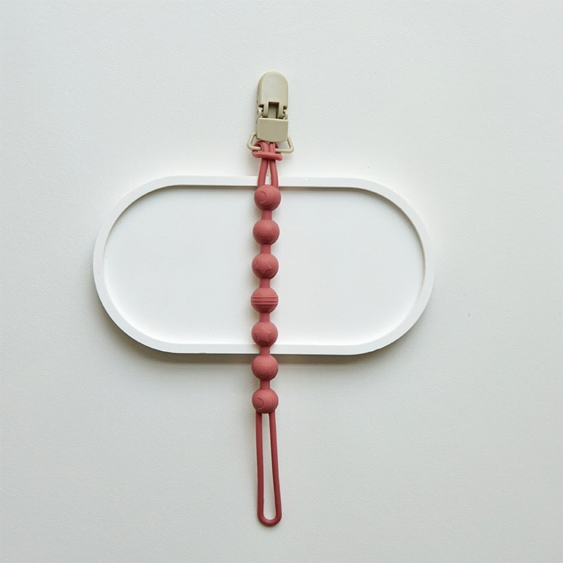 Silicone Beaded Pacifier Clip with Wooden Safety Clamp