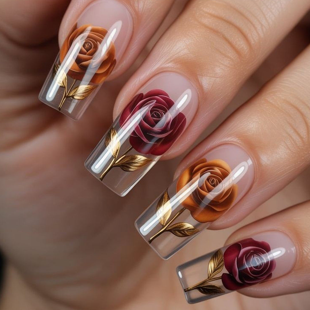 Elegant artificial nails with rose motifs Stornfield