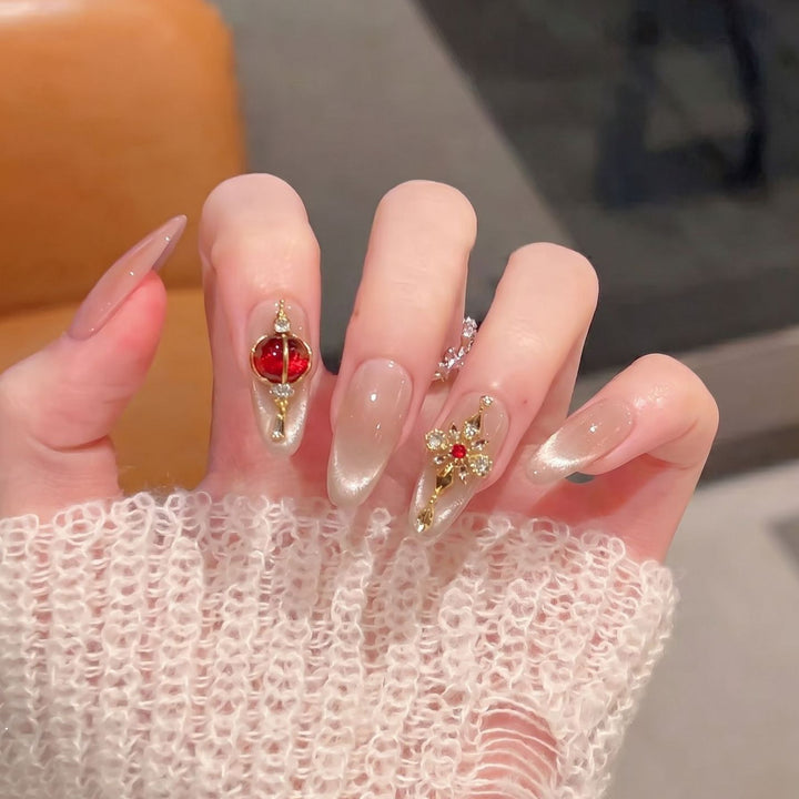 Elegant Stiletto Press-On Nail Set with Gemstone Accents Stornfield