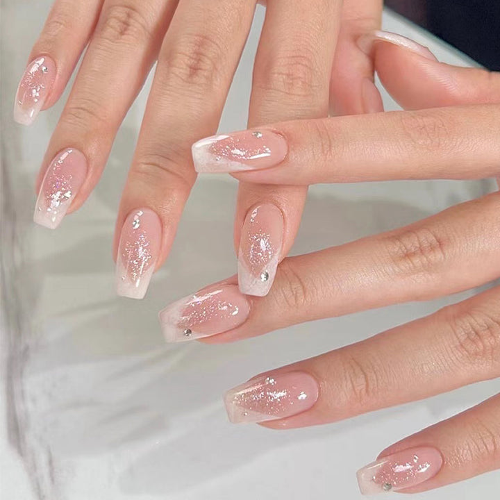 Elegant Artificial Nails with Glitter and Romantic French Tip Stornfield