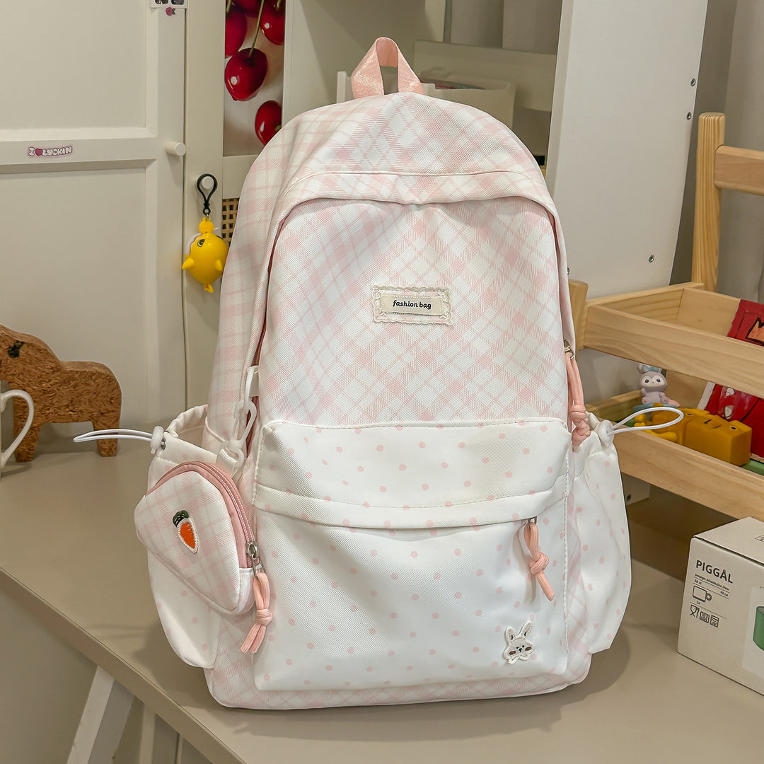 Stylish Plaid Backpack with Fun Decorative Accents Stornfield