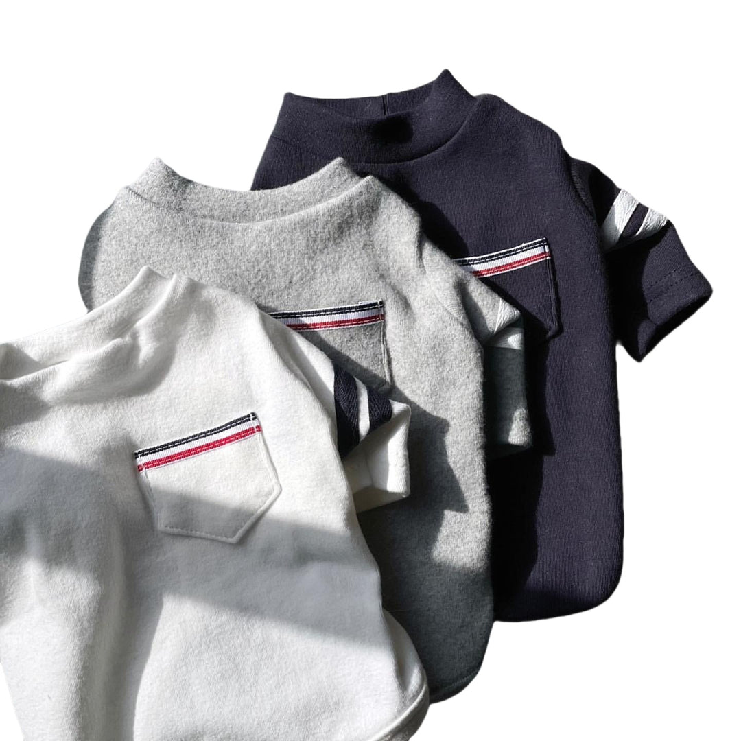 Cotton Polo Tee with Chest Pocket & Striped Sleeve