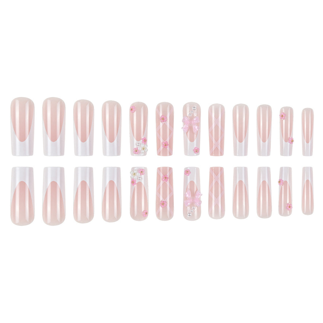 Floral Bow-Embellished Long Press-On Nails Stornfield