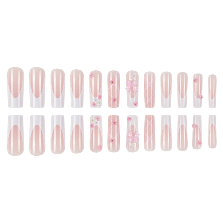 Floral Bow-Embellished Long Press-On Nails Stornfield