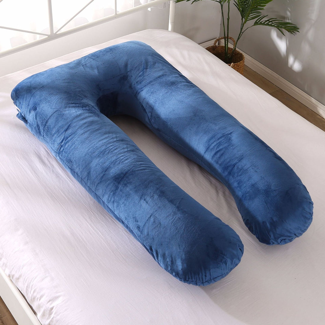 full-body U-shaped pregnancy support pillow with ergonomic lumbar and hip contour and removable breathable cover Stornfield
