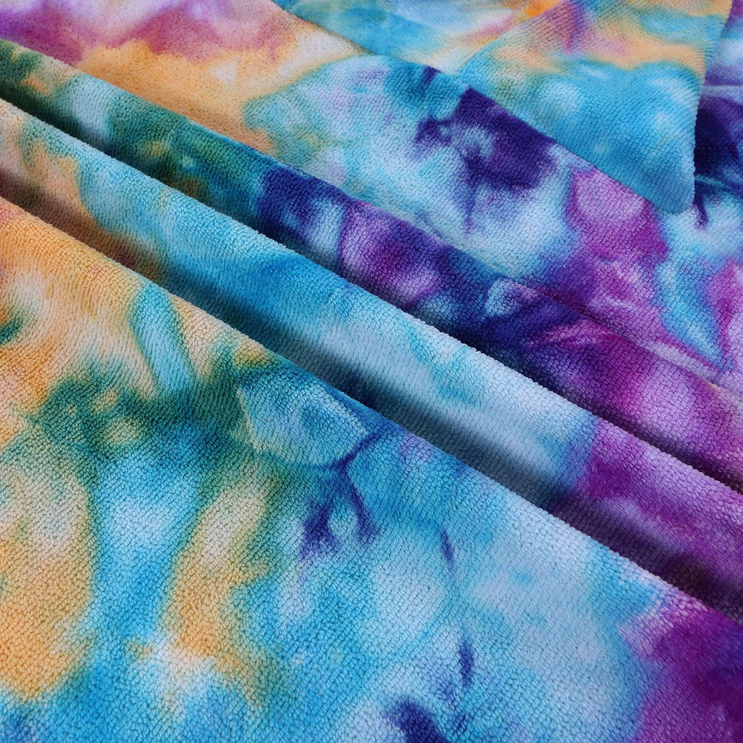 Women's Fleece Poncho with Hood and Colorful Tie-Dye Design Stornfield