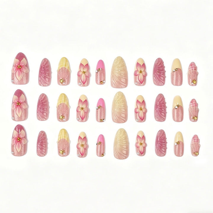 Artificial nail set with elaborate flower and shell patterns Stornfield