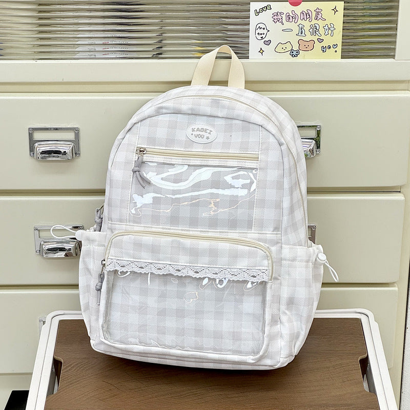 Transparent Front Pocket Checkered Backpack Stornfield