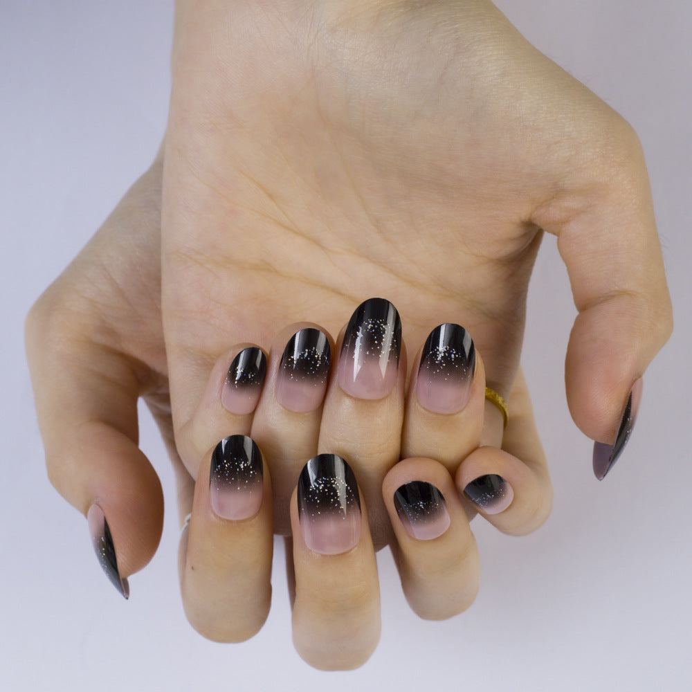 Artificial nails with elegant ombre design and sparkling accents Stornfield
