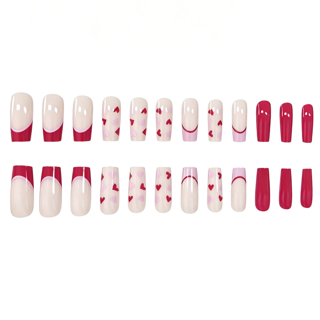 Artistic Heart-Pattern Acrylic Nail Art Extensions Stornfield