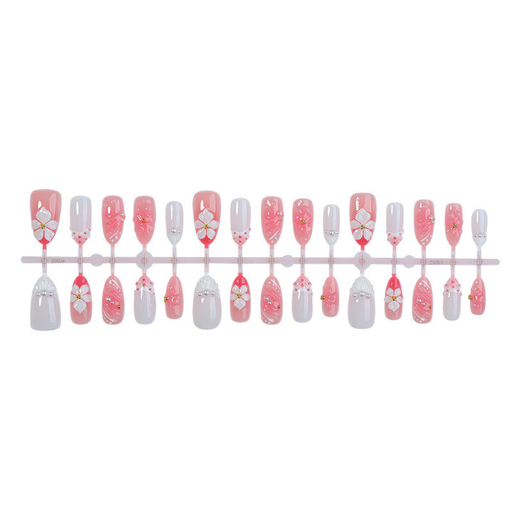 Artistic Floral Press-On Nail Set with 3D Accents Stornfield