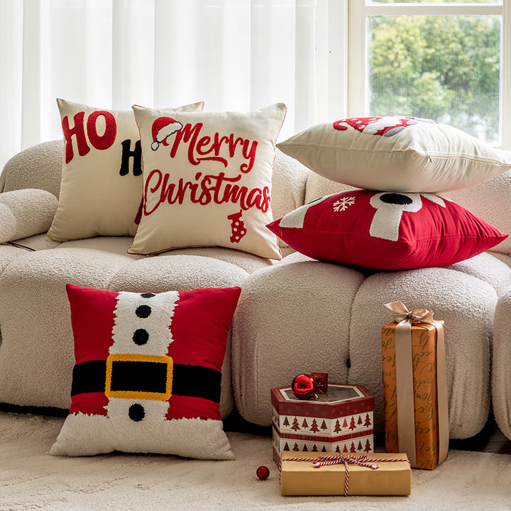 Festive Embroidered Chenille Square Throw Pillow Cover with Hidden Zipper and Piped Edge