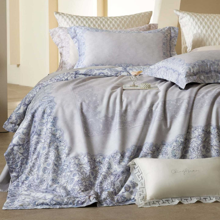 Botanical Printed Sateen Duvet Cover Set with Silk-Like Satin Hem and Decorative Shams