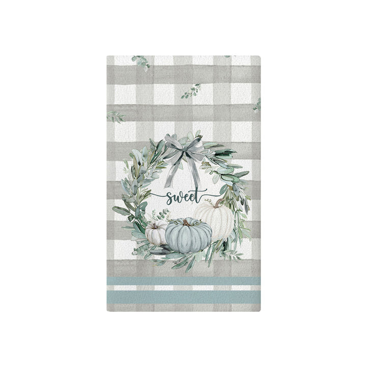 Vertical Buffalo Check Autumn Garden Banner with Painted Pumpkin Illustration