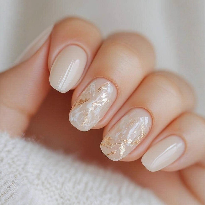 Elegant Artificial Nails with French Manicure and Glitter Effects Stornfield