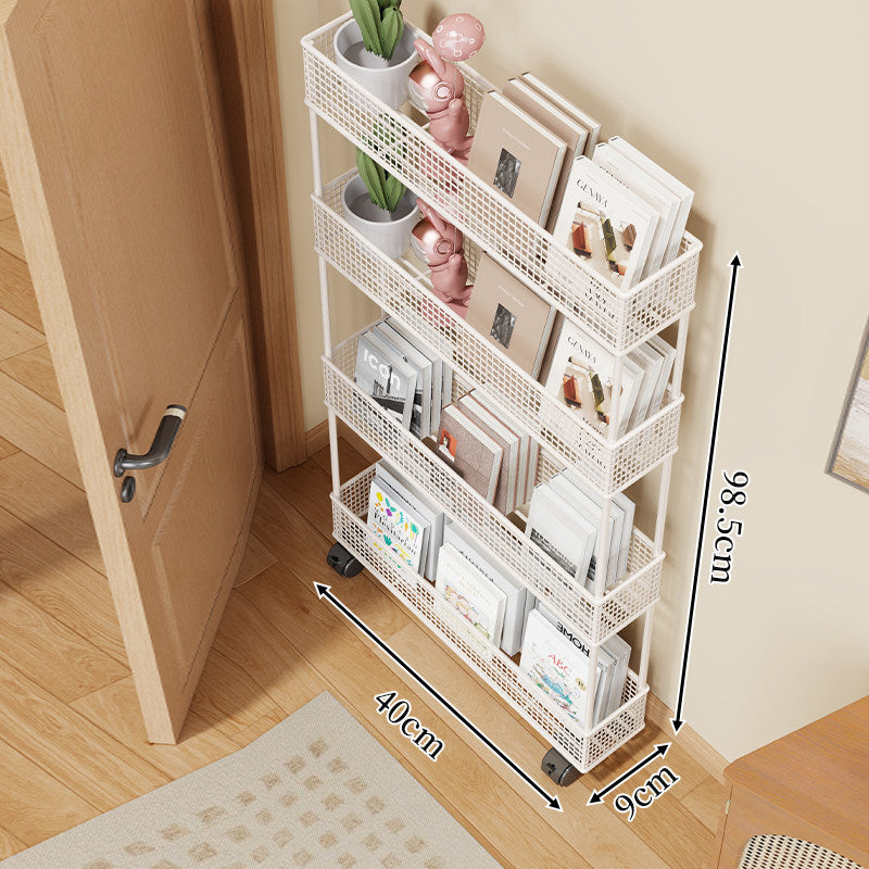 Slim Four-Tier Metal Mesh Narrow Bookshelf Organizer
