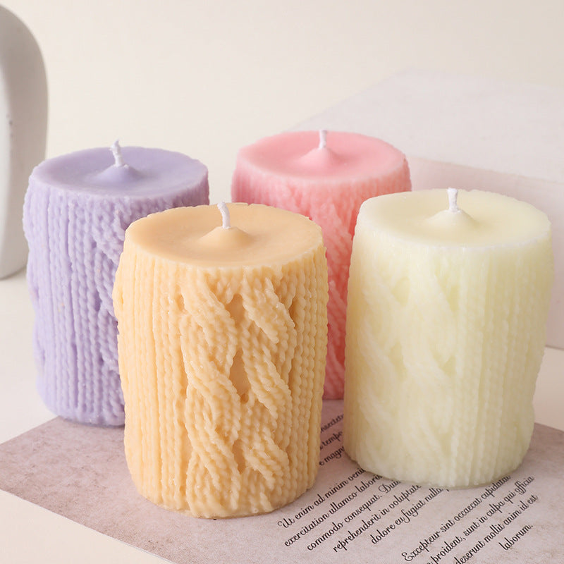 Handcrafted Cozy Cable-Knit Sculptural Pillar Candle
