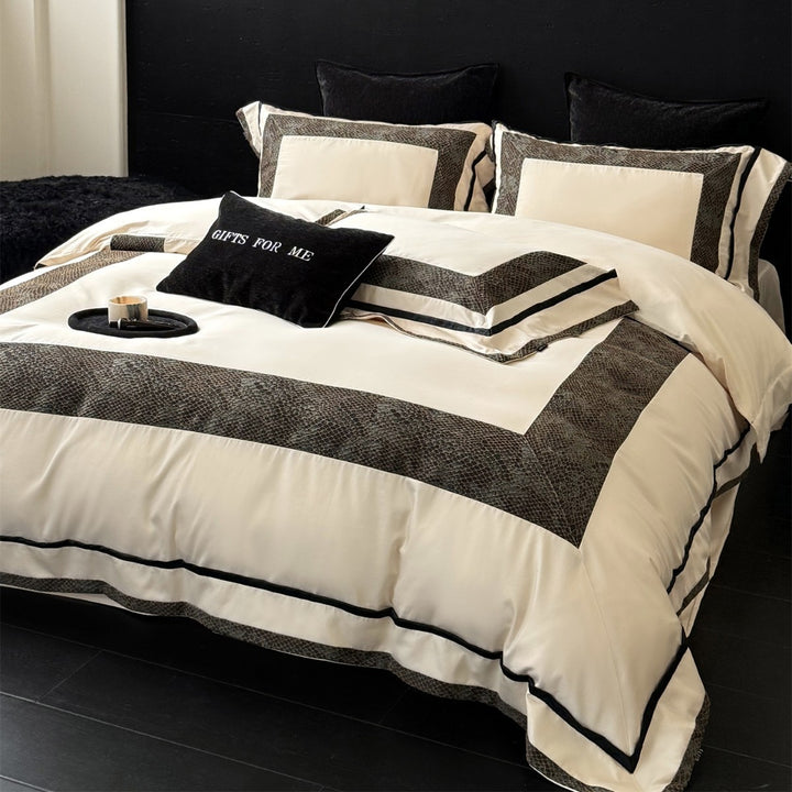 Luxury Cotton Sateen Duvet Cover Set with Textured Border and Piped Trim