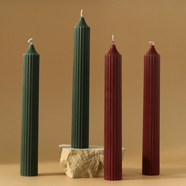 Ribbed Tall Taper Dinner Candle with Vertical Fluted Texture