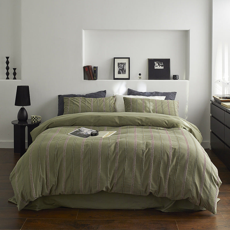 Striped Cotton Duvet Cover Set with Matching Pillow Shams