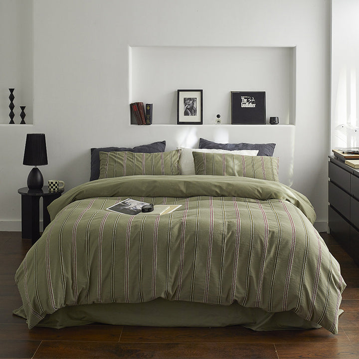 Striped Cotton Duvet Cover Set with Matching Pillow Shams
