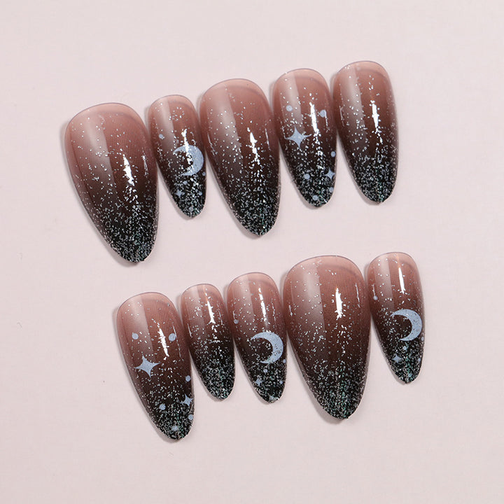 Artistic Ombre Press-On Nail Set with Celestial Design Stornfield