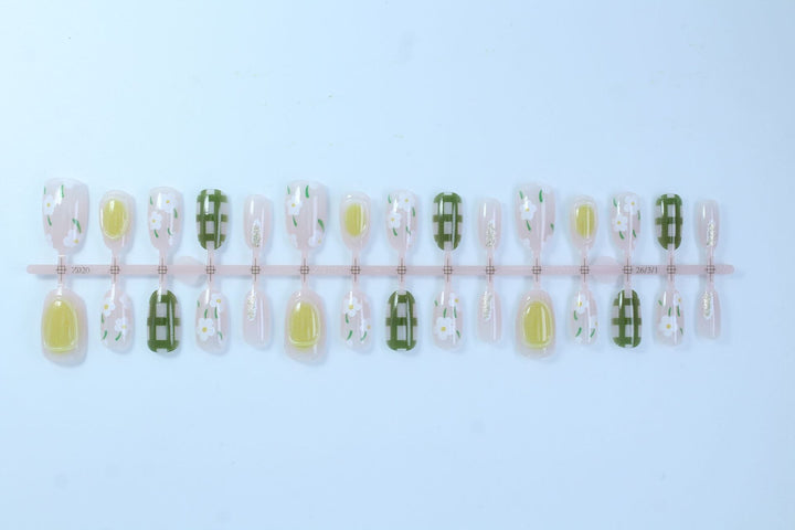 Acrylic nail set with floral and geometric patterns Stornfield
