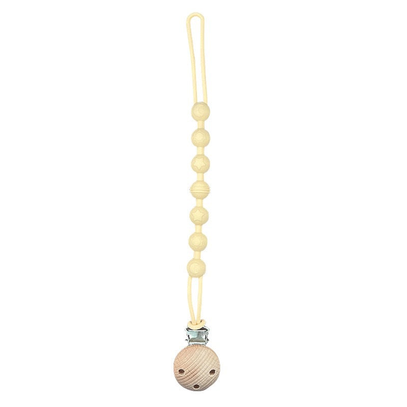 Silicone Beaded Pacifier Clip with Wooden Safety Clamp