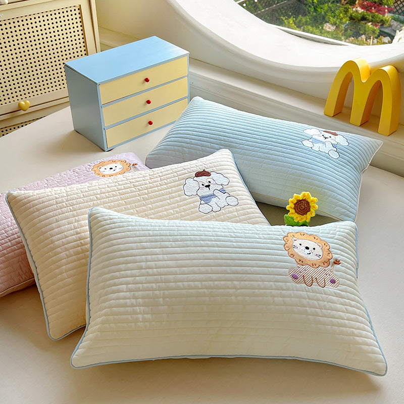 Quilted Cushion Cover Set with Embroidered Dog Design and Velvety Handle