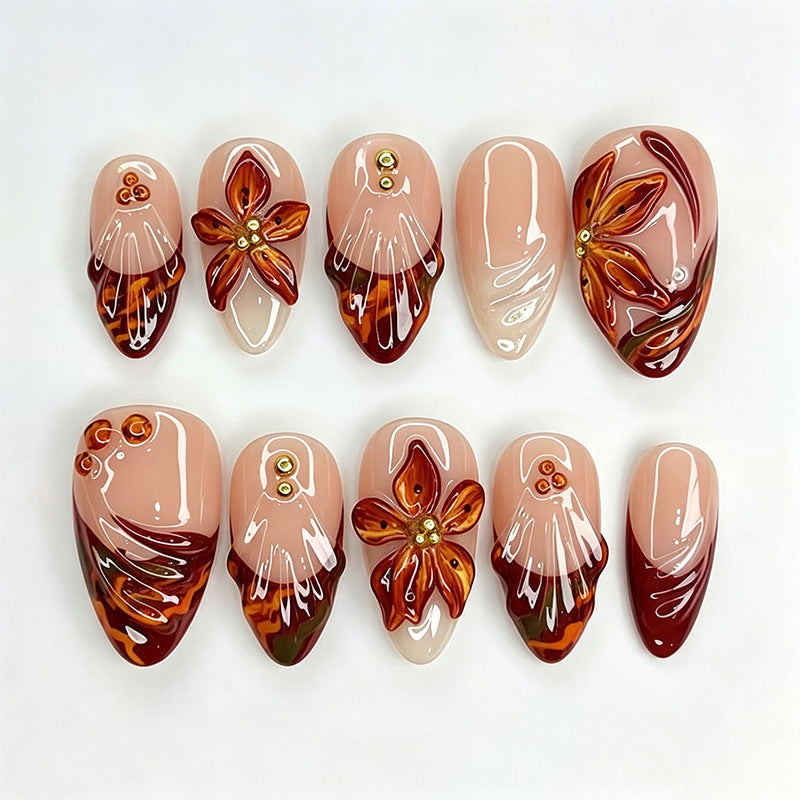Art nail set with floral 3D applications and elegant glitter elements Stornfield