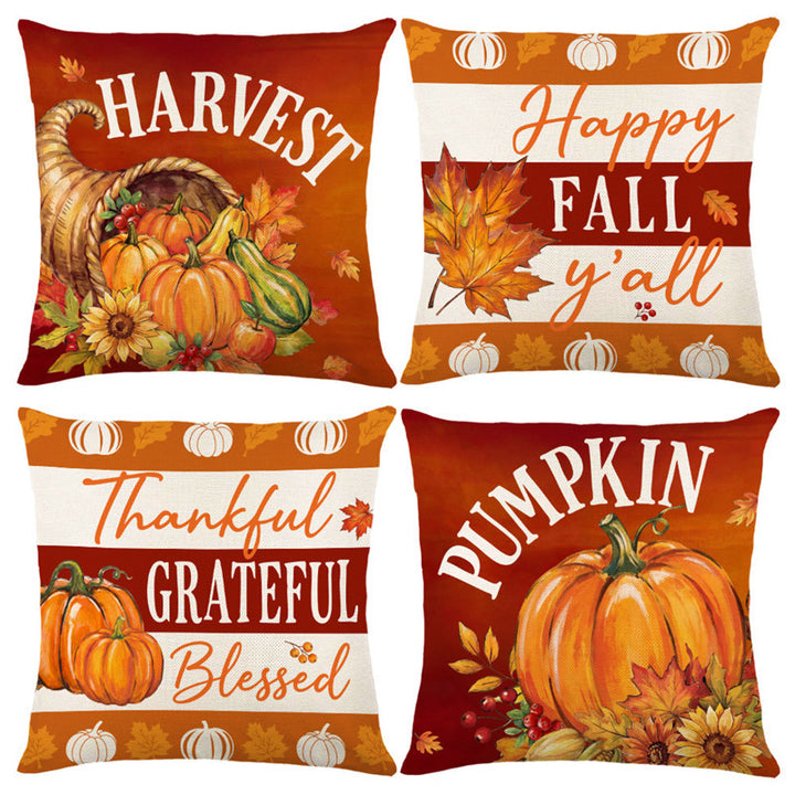 Decorative Harvest-Themed Throw Pillow Covers with Linen Texture
