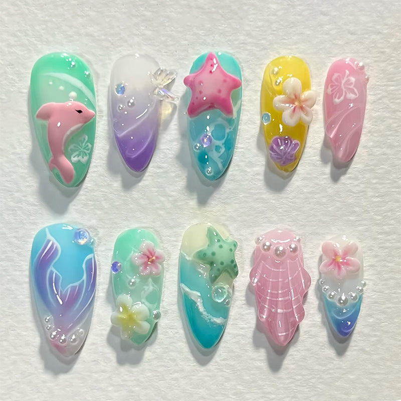 Artistic Underwater-Themed Press-On Nails Stornfield