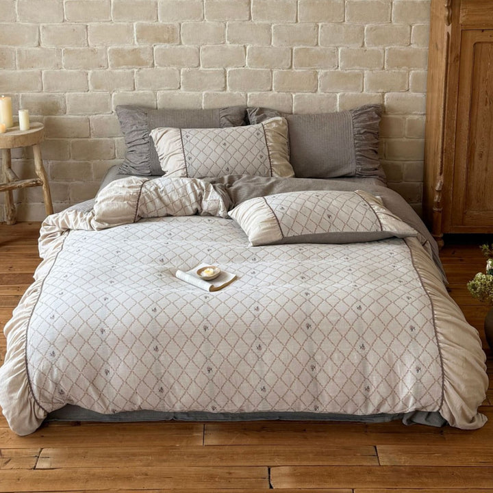 Quilted Cotton Duvet Cover Set with Decorative Pillow Shams and Ruffled Edge