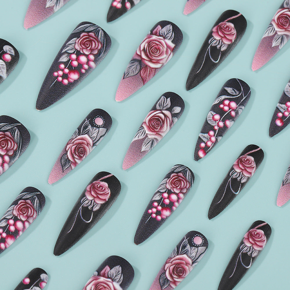 Artificial nails with detailed rose design Stornfield