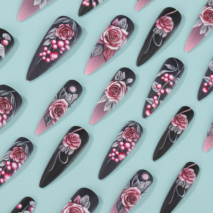 Artificial nails with detailed rose design Stornfield