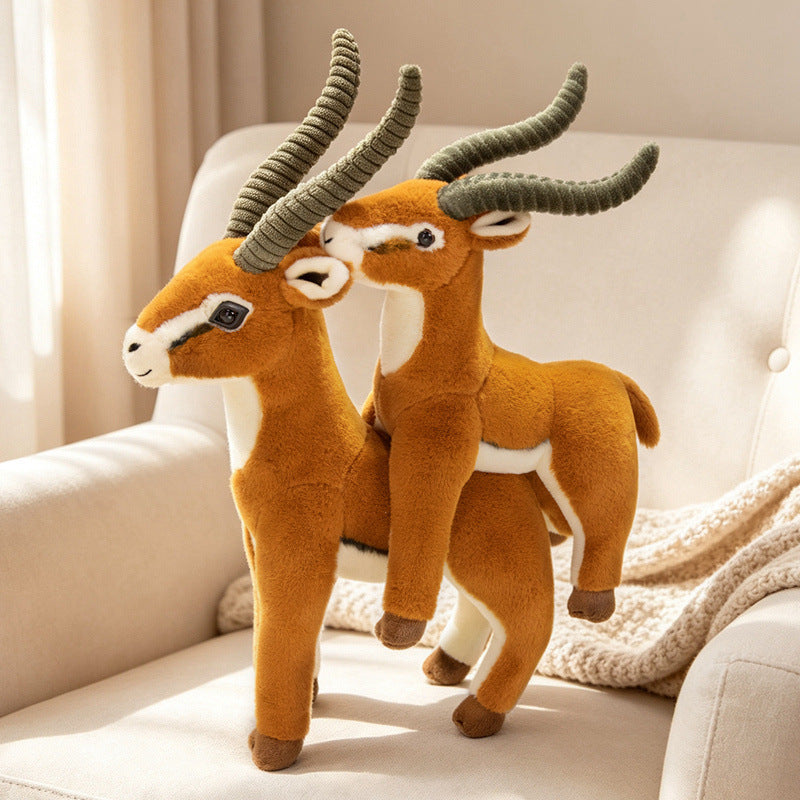 Life-Size Standing Antelope Plush with Ribbed Curled Horns and Poseable Legs Stornfield